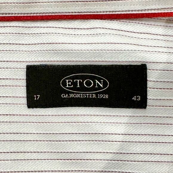 Eton Cream Dress Shirt with double red stripes. Size 43/US 17. - Picture 5 of 8